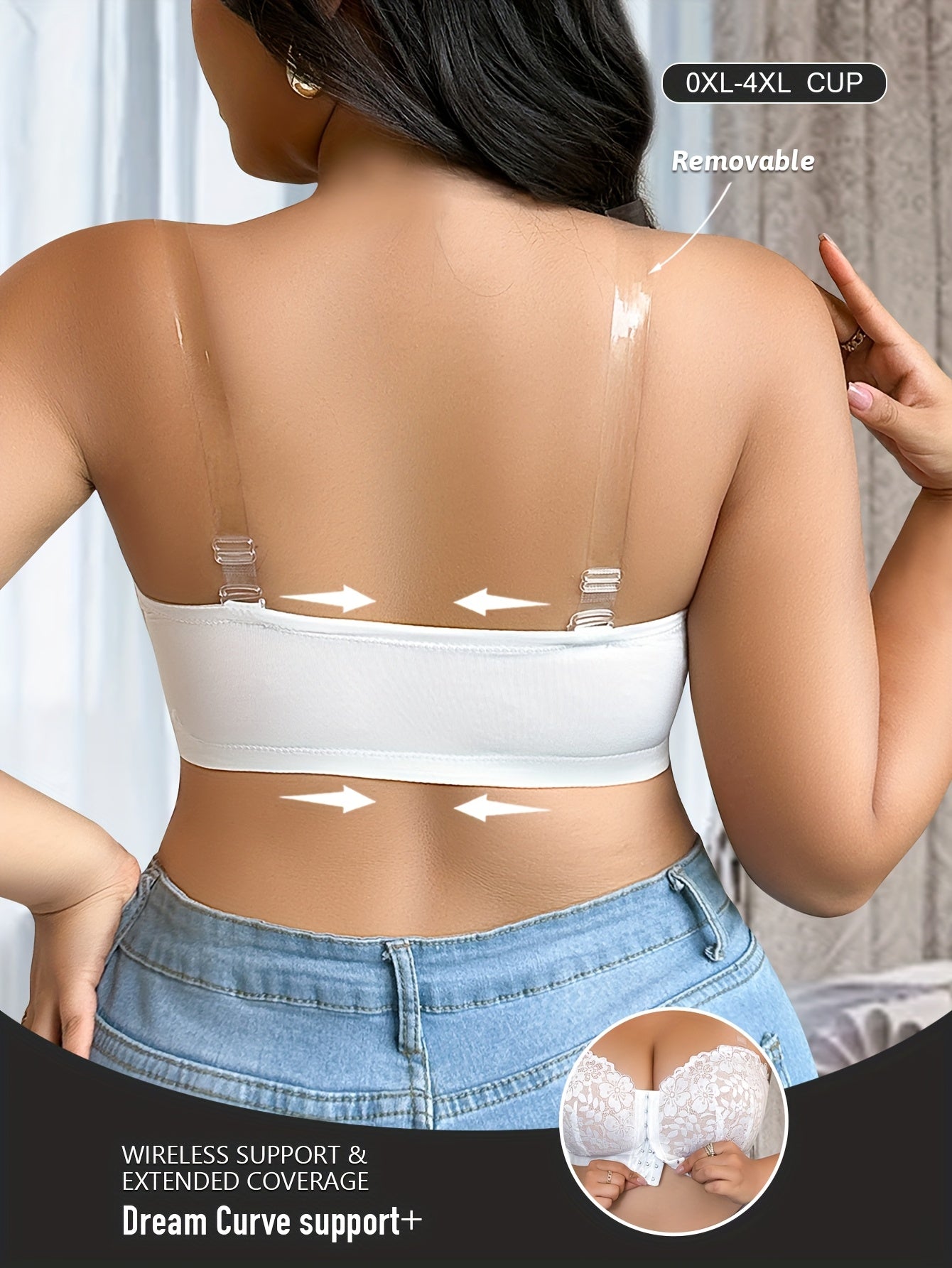 [Elegant Strapless Bra] MIOTAN Women's Elegant Jacquard Lace Strapless Bra | Front Clasp, Medium Stretch Comfort Fit, One Size Fits Most, Beach Wedding Wear, Intricate Detail