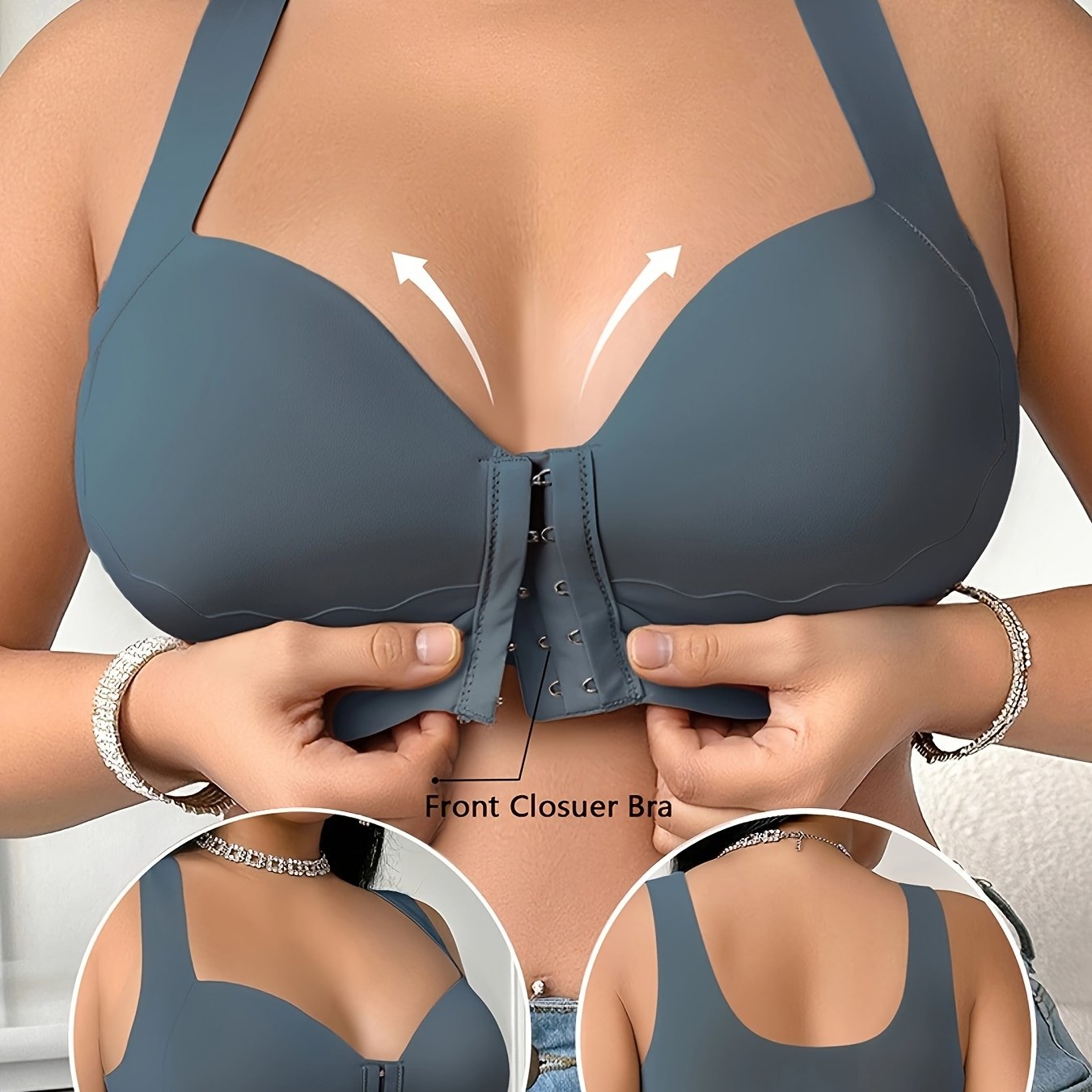 Women's Plus-Size Front-Closure Bra - Full Coverage Non-Detachable Padding, One-Piece Wide Shoulder Straps, Smooth Everyday & Formal Bras for Curvy Women - Easy Front Fastening Closure, Comfortable Lingerie, Vneck Design, Sup