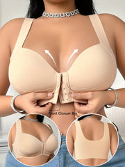 Women's Plus-Size Front-Closure Bra - Full Coverage Non-Detachable Padding, One-Piece Wide Shoulder Straps, Smooth Everyday & Formal Bras for Curvy Women - Easy Front Fastening Closure, Comfortable Lingerie, Vneck Design, Sup