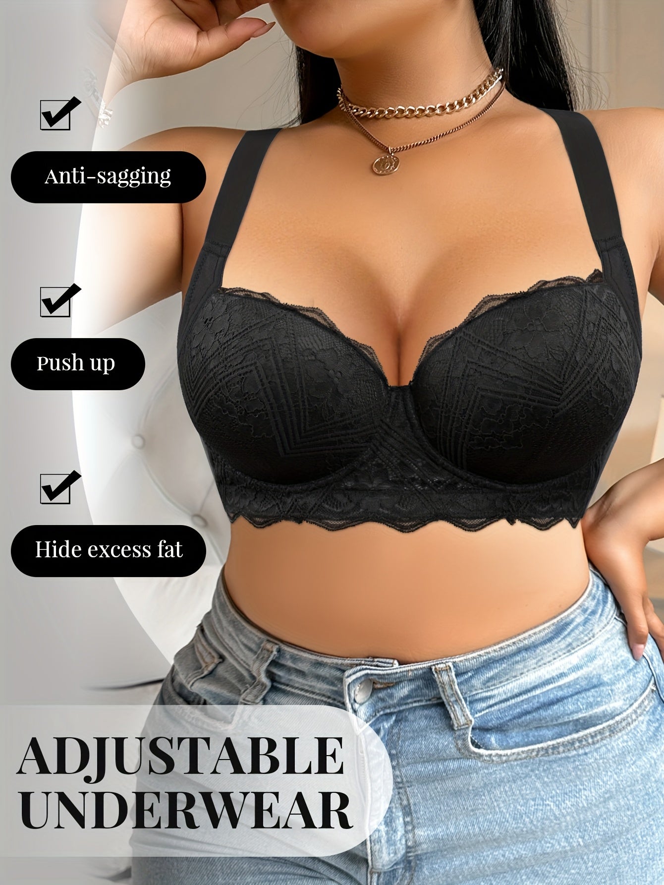 Women's Plus Size Non-Slip Underwire Bra - Lift & Support with Side Breast Support, Beige Lace Cups, Everyday & Formal Lingerie - Elegant Plus Size Bras for Women, Comfortable Fit, Seamless Design, Durable Construction, Fullf