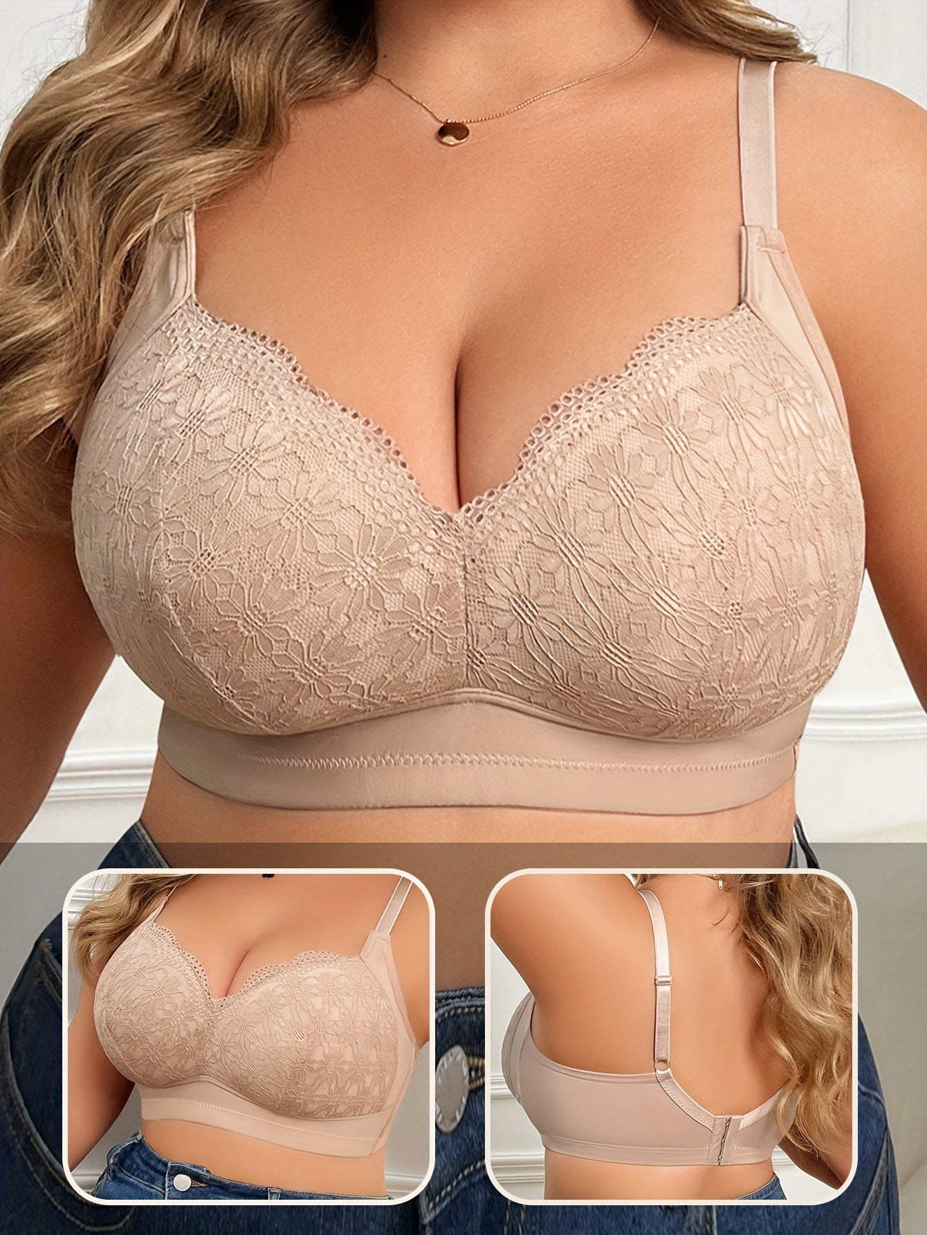 [Elegant Plus Size Bra] MIOTAN Plus Size Women's Lingerie Bra - Soft, Breathable, Full Coverage with Thick Cups & Lace-Up Detail, Elegant Design for Everyday Comfort, Comfortable Undergarment, Smooth Texture Fabric