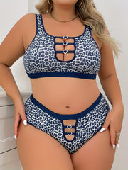 Women's Plus Sexy Lingerie Set - Plus Size Leopard Print Cut-out Heart Ring Linked Bra & Panty Lingerie 2 Piece Set - For Women - Perfect for Date Night & Special Occasions - Ideal Gift for Her