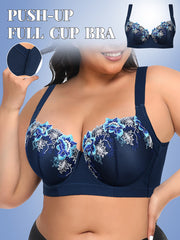 Women'S Plus Size Underwire Bras - Full-Coverage Non-Dam Removable-Free Padding, Navy Blue Floral Lace Trim, Full Cup Lift & Support, Everyday & Formal Wear, Sexy & Elegant Full-Bust Bras for Curvy Women, Comfortable Wire Bra