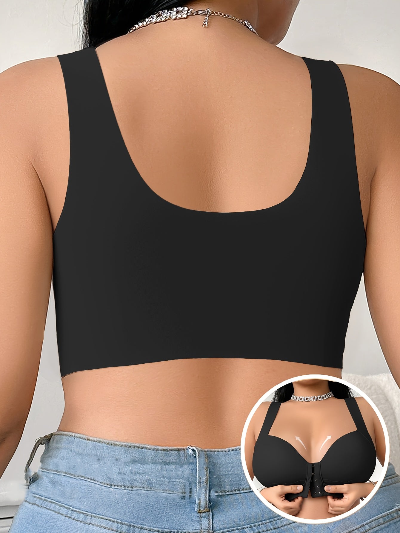 Women's Plus-Size Front-Closure Bra - Full Coverage Non-Detachable Padding, One-Piece Wide Shoulder Straps, Smooth Everyday & Formal Bras for Curvy Women - Easy Front Fastening Closure, Comfortable Lingerie, Vneck Design, Sup
