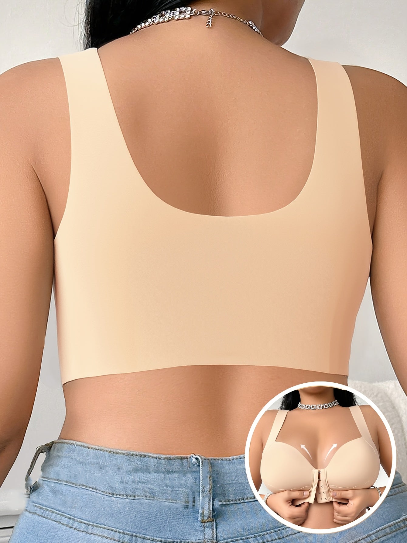 Women's Plus-Size Front-Closure Bra - Full Coverage Non-Detachable Padding, One-Piece Wide Shoulder Straps, Smooth Everyday & Formal Bras for Curvy Women - Easy Front Fastening Closure, Comfortable Lingerie, Vneck Design, Sup