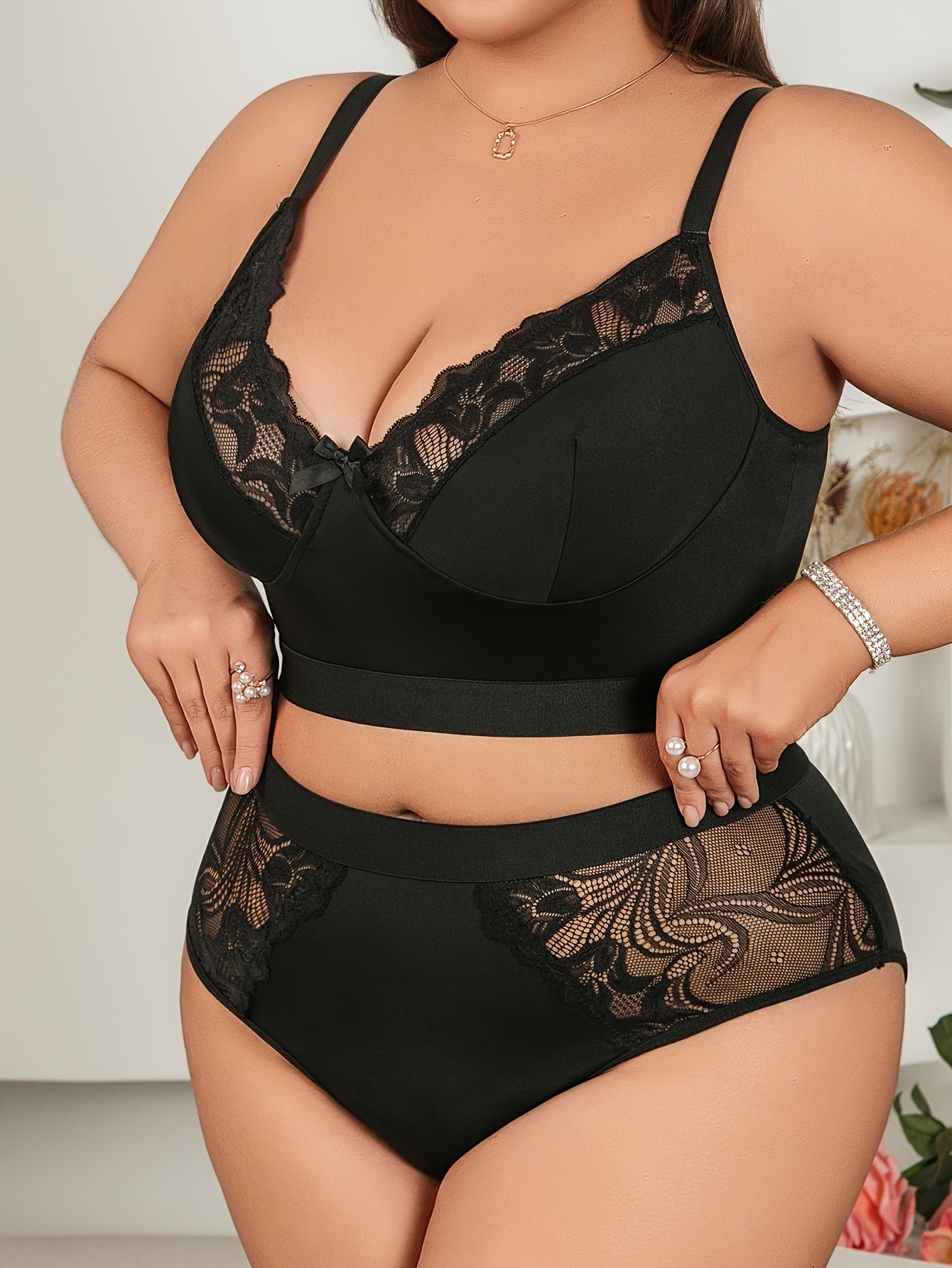 Plus Size Sexy Front Closure Lingerie Set, Red Heart Print Bra And Panties, Casual Mid-Rise Tummy Control Thong Underwear Sexy Solid Color Soft Comfortable Butt Lifter Anti-Slip Breathable Leggings, Women's Underwear Set