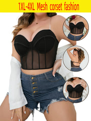 Women's Bras with Invisible Shoulder Straps - Open Front Bra Tops, Mesh Outerwear-Like Look, Machine Washable Black Lingerie for Everyday & Formal Outfits - Convertible Clothing Piece