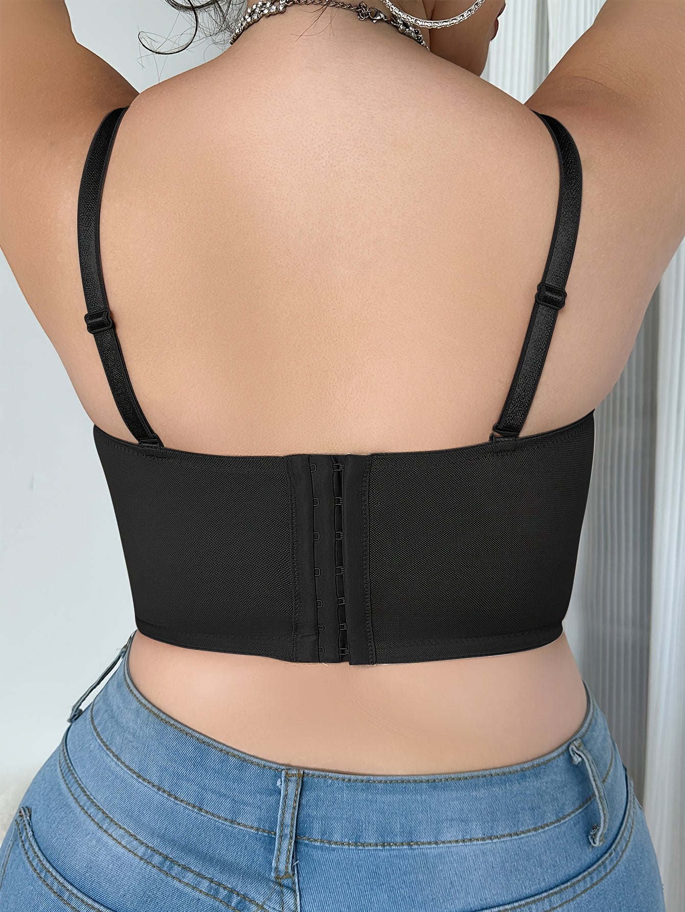 Plus-Size French-Inspired Underwire Push-Up Bra with Adjustable Detachable Straps & Fishbone Corset Design - Invisible Mesh Tummy Control Slimmer, Breathable Anti-Sagging Support, Machine Washable Elegant Structured Undergarm