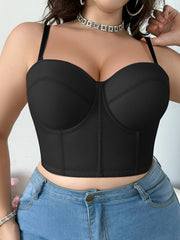 Plus-Size French-Inspired Underwire Push-Up Bra with Adjustable Detachable Straps & Fishbone Corset Design - Invisible Mesh Tummy Control Slimmer, Breathable Anti-Sagging Support, Machine Washable Elegant Structured Undergarm