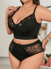 Plus Size Sexy Front Closure Lingerie Set, Red Heart Print Bra And Panties, Casual Mid-Rise Tummy Control Thong Underwear Sexy Solid Color Soft Comfortable Butt Lifter Anti-Slip Breathable Leggings, Women's Underwear Set