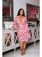 Plus size floral print robe