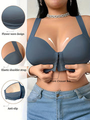Women's Plus-Size Front-Closure Bra - Full Coverage Non-Detachable Padding, One-Piece Wide Shoulder Straps, Smooth Everyday & Formal Bras for Curvy Women - Easy Front Fastening Closure, Comfortable Lingerie, Vneck Design, Sup