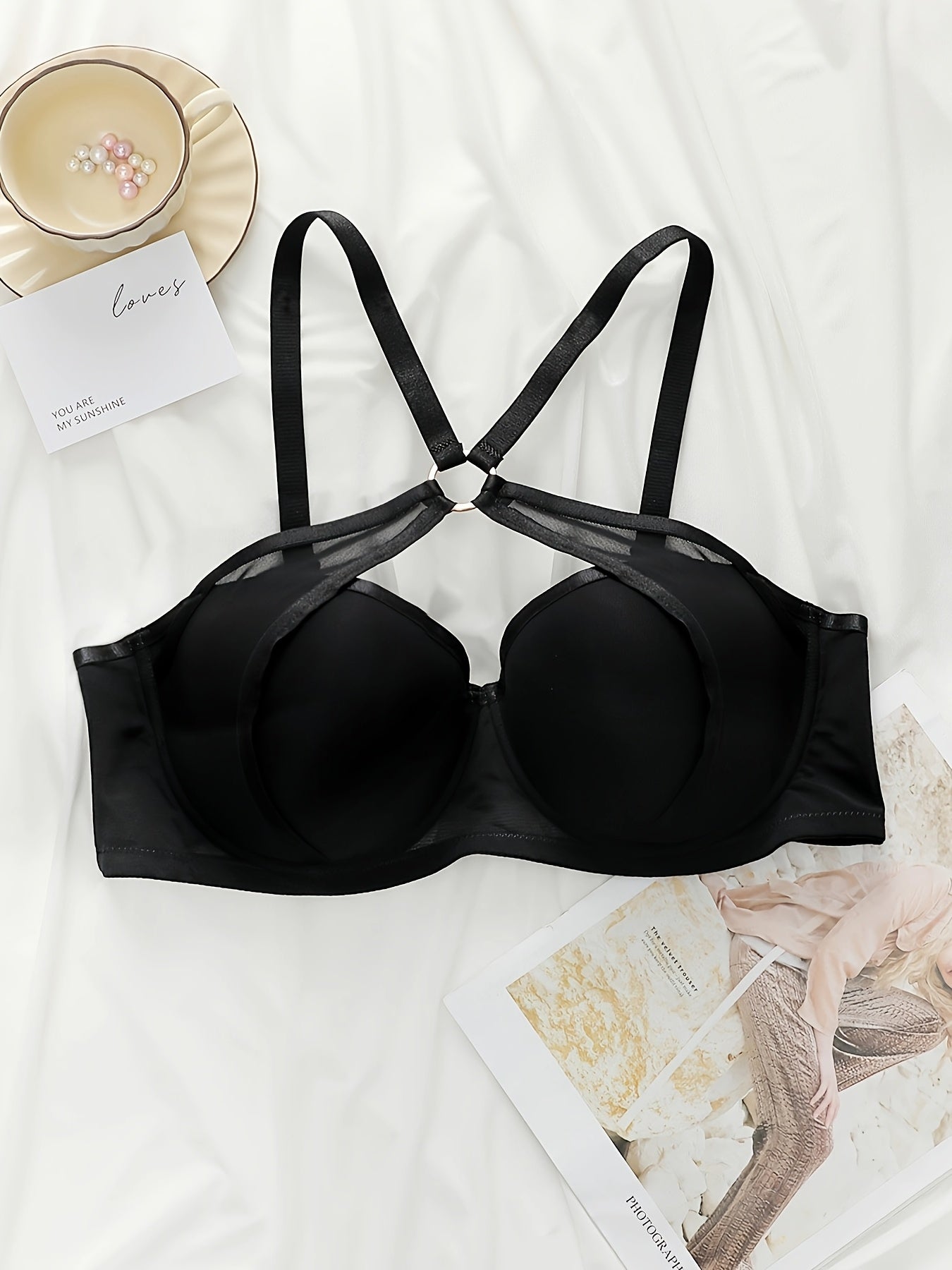 Plus Size Elegant Women'S Push-Up Bra With Underwire Support - Breathable Through Stretchy Fabric, Smooth Texture & Machine Washable, Comfortable Lingerie, Feminine Lingerie, Comfortable Fit, Adjustable Straps