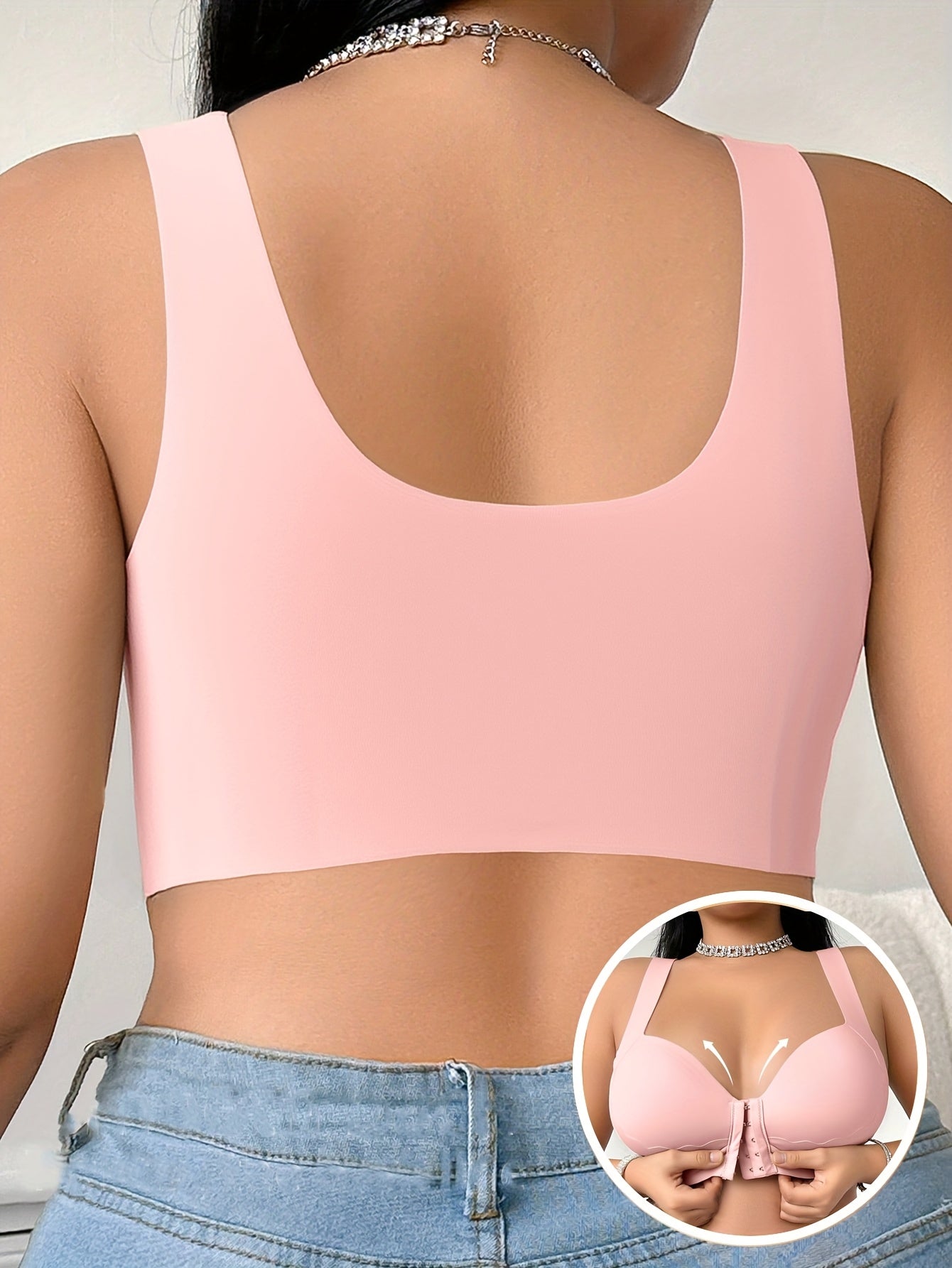 Women's Plus-Size Front-Closure Bra - Full Coverage Non-Detachable Padding, One-Piece Wide Shoulder Straps, Smooth Everyday & Formal Bras for Curvy Women - Easy Front Fastening Closure, Comfortable Lingerie, Vneck Design, Sup