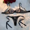 Valentine's Day Gift Sexy Charm Floral Print Black Lace Mesh  Womens Lingerie Set
