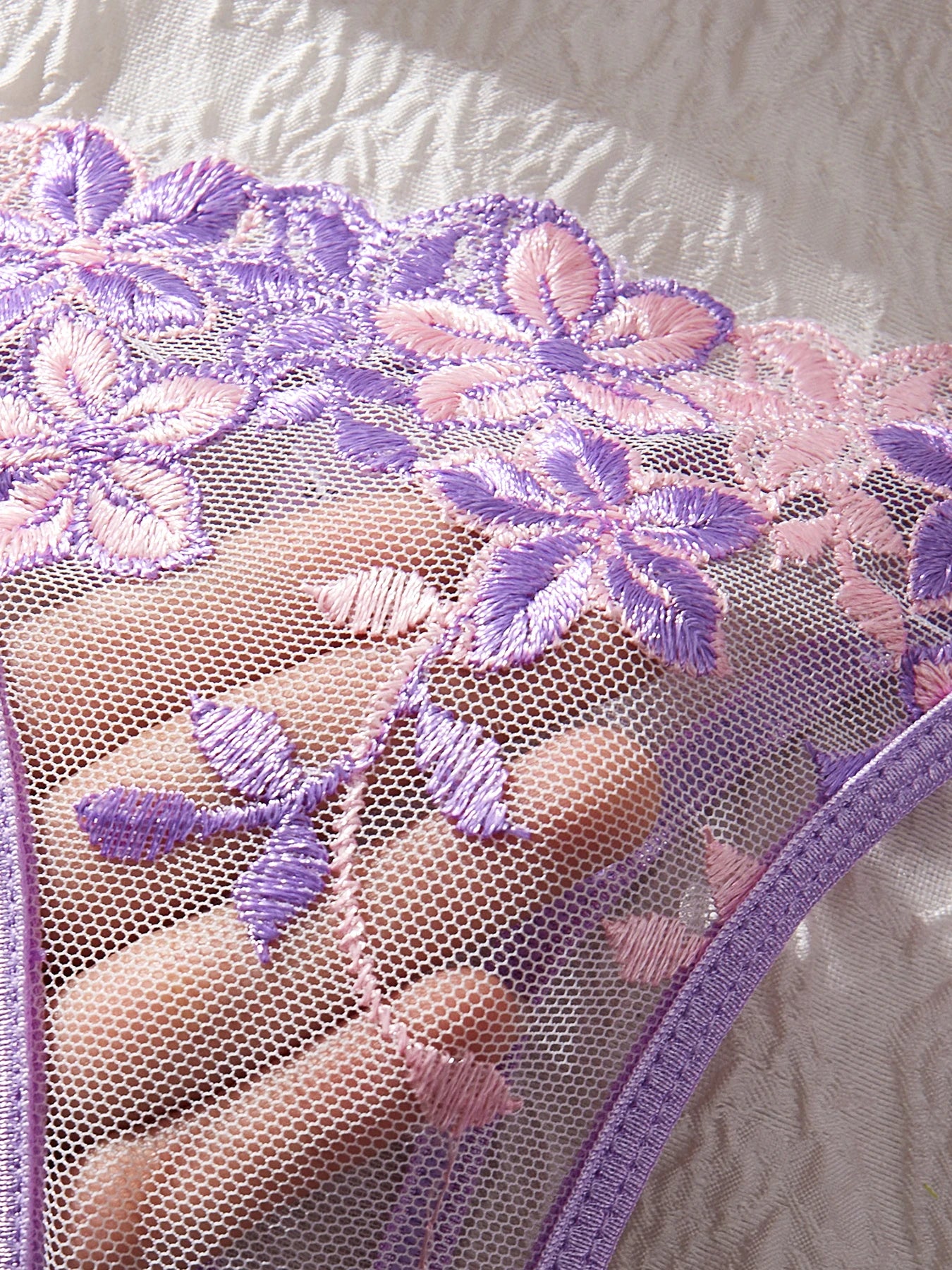 Valentine's Day Sexy and Aesthetic Wine Purple Lace Floral Embroidery Lingerie Set