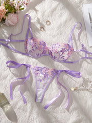 Valentine's Day Sexy and Aesthetic Wine Purple Lace Floral Embroidery Lingerie Set