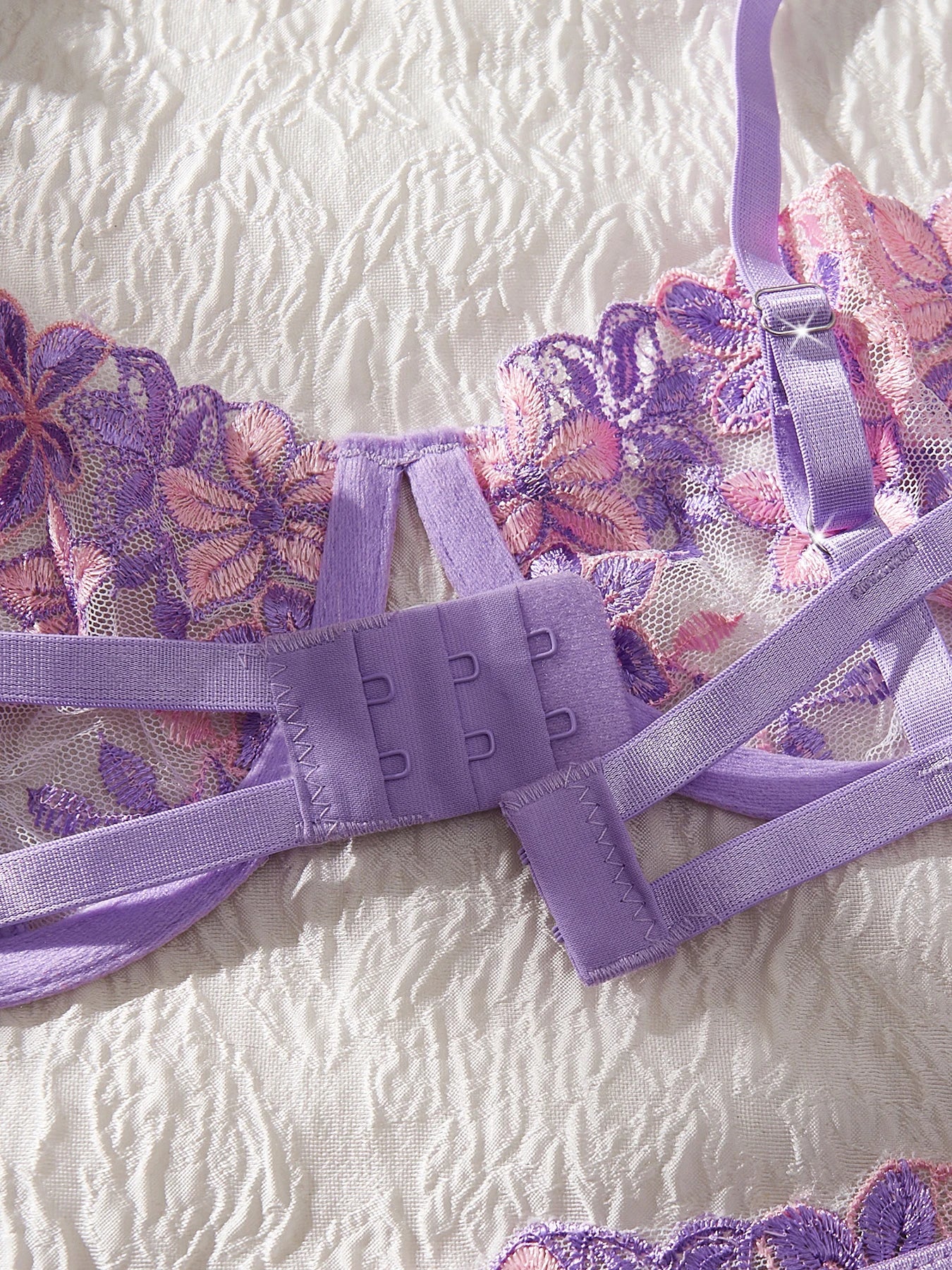 Valentine's Day Sexy and Aesthetic Wine Purple Lace Floral Embroidery Lingerie Set