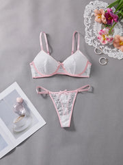 New Sexy 2-Piece  Lingerie Set Fancy Crocheted Lace Exquisite Embroidery Transparent Erotic Womens Underwear- Panty