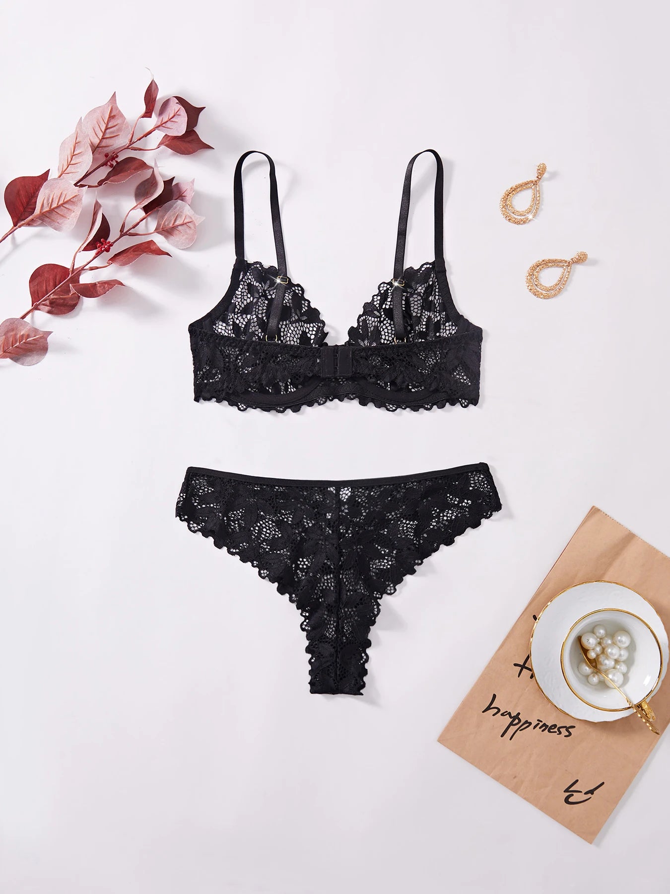 Unique Design Comfortable Floral Print Lace and Mesh Mature Women Sexy Revealing Lingerie
