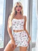 Womens Fashionable Pink Floral Stripe Lace Edge and Comfortable Design Lingerie Set