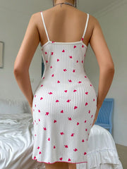Sexy Heart Print Lace Trim Nightgown Womens Sleeveless Camisole Sleep Dress Soft Comfortable Summer Homewear Lingerie