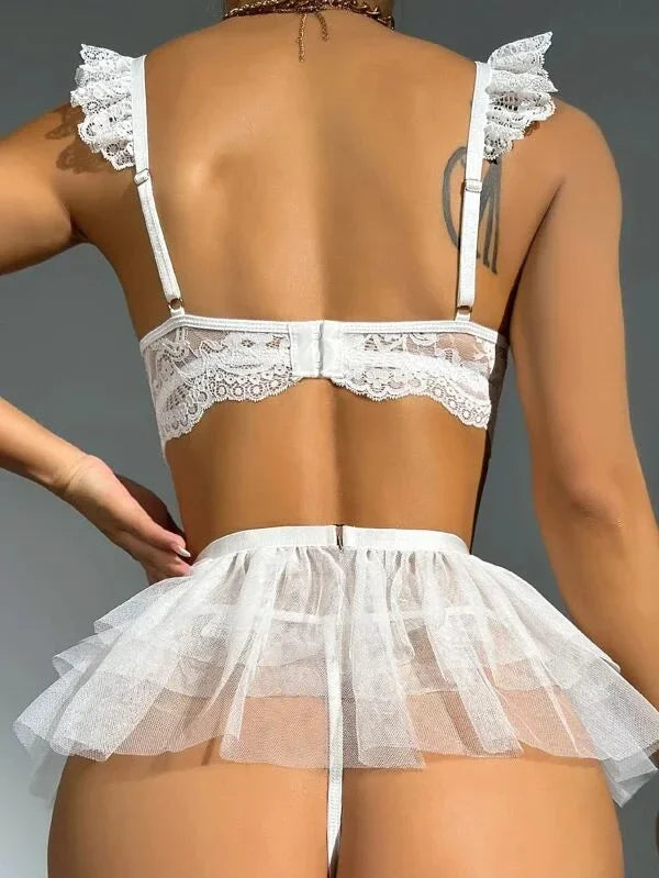 Sexy Lingerie Fancy Lace Eroticу Set Woman 3 Pieces Transparent Women's Underwear Embroidery Erotic Beautiful Bra And Panty Sets