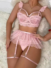 Sexy Lingerie Fancy Lace Eroticу Set Woman 3 Pieces Transparent Women's Underwear Embroidery Erotic Beautiful Bra And Panty Sets