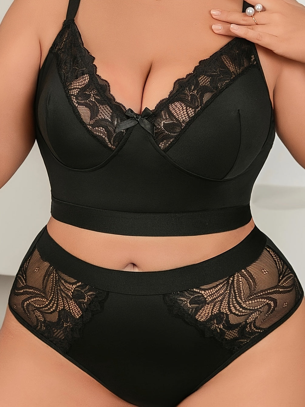 Plus Size Sexy Front Closure Lingerie Set, Red Heart Print Bra And Panties, Casual Mid-Rise Tummy Control Thong Underwear Sexy Solid Color Soft Comfortable Butt Lifter Anti-Slip Breathable Leggings, Women's Underwear Set