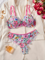 Two-piece Lace Printed Sweet Lingerie Set with Underwire And Push-up Bra And Panties Pure Seductive Style