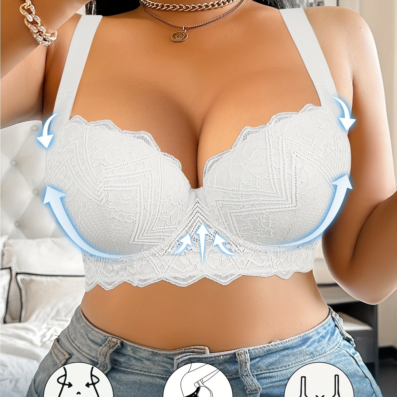 Women's Plus Size Non-Slip Underwire Bra - Lift & Support with Side Breast Support, Beige Lace Cups, Everyday & Formal Lingerie - Elegant Plus Size Bras for Women, Comfortable Fit, Seamless Design, Durable Construction, Fullf