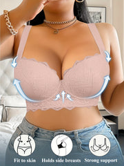 Women's Plus Size Non-Slip Underwire Bra - Lift & Support with Side Breast Support, Beige Lace Cups, Everyday & Formal Lingerie - Elegant Plus Size Bras for Women, Comfortable Fit, Seamless Design, Durable Construction, Fullf