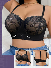 Women's Underwear Strapless Invisible Front Bret Wedding Beach Removable Chest Pad Jacquard Pattern Mould Cup Bra Lace, Plus Size Lace Bra, Front Fastening Bras with Underwire, Plus Size Underwire Lightly Padded Bra, Bras for