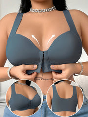 Women's Plus-Size Front-Closure Bra - Full Coverage Non-Detachable Padding, One-Piece Wide Shoulder Straps, Smooth Everyday & Formal Bras for Curvy Women - Easy Front Fastening Closure, Comfortable Lingerie, Vneck Design, Sup