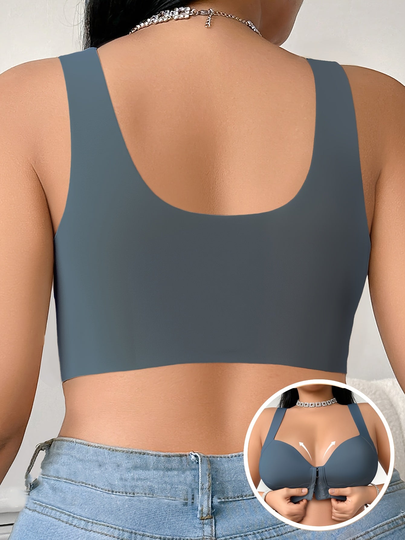 Women's Plus-Size Front-Closure Bra - Full Coverage Non-Detachable Padding, One-Piece Wide Shoulder Straps, Smooth Everyday & Formal Bras for Curvy Women - Easy Front Fastening Closure, Comfortable Lingerie, Vneck Design, Sup