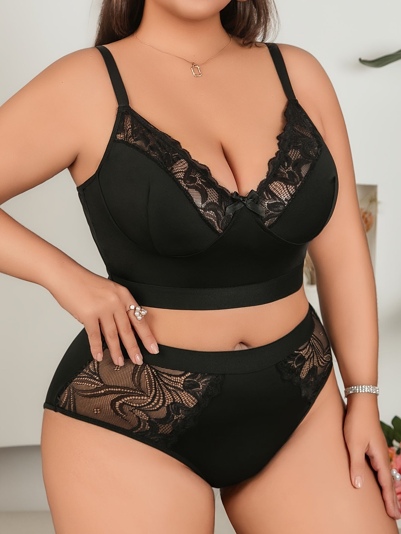 Plus Size Sexy Front Closure Lingerie Set, Red Heart Print Bra And Panties, Casual Mid-Rise Tummy Control Thong Underwear Sexy Solid Color Soft Comfortable Butt Lifter Anti-Slip Breathable Leggings, Women's Underwear Set