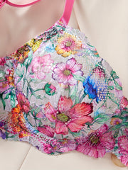 Two-piece Lace Printed Sweet Lingerie Set with Underwire And Push-up Bra And Panties Pure Seductive Style