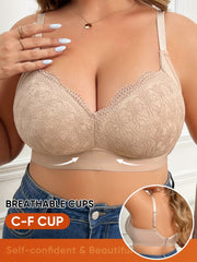 [Elegant Plus Size Bra] MIOTAN Plus Size Women's Lingerie Bra - Soft, Breathable, Full Coverage with Thick Cups & Lace-Up Detail, Elegant Design for Everyday Comfort, Comfortable Undergarment, Smooth Texture Fabric