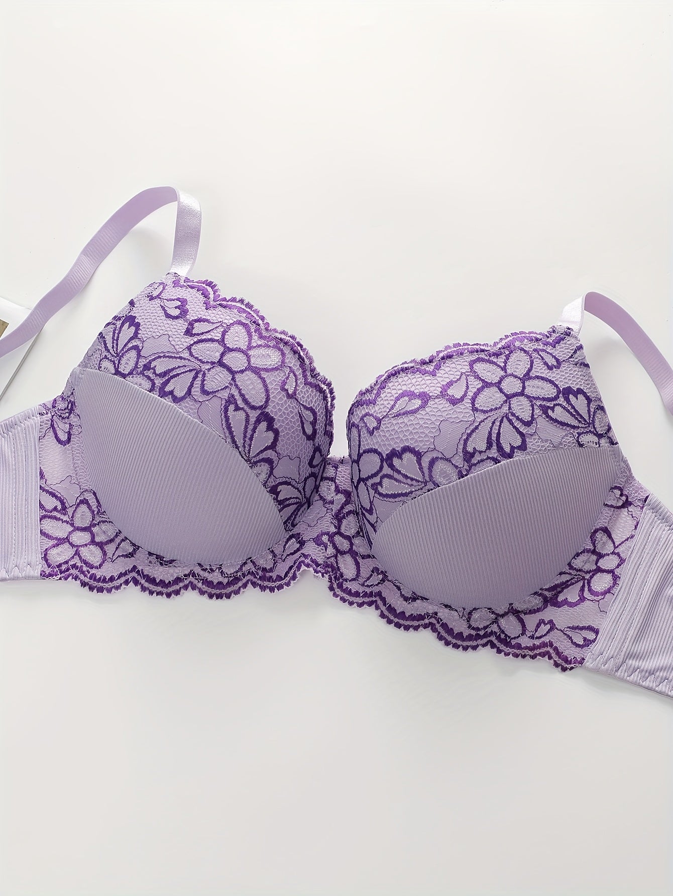 Plus Size Women'S Elegant Floral Lace Push-Up Bra For Women, Adjustable Straps - Non-Removable Padded Cups, Intricate Lacework Comfortable Sexy Lingerie For Everyday & Special Occasions, Women'S Lingerie & Underwear