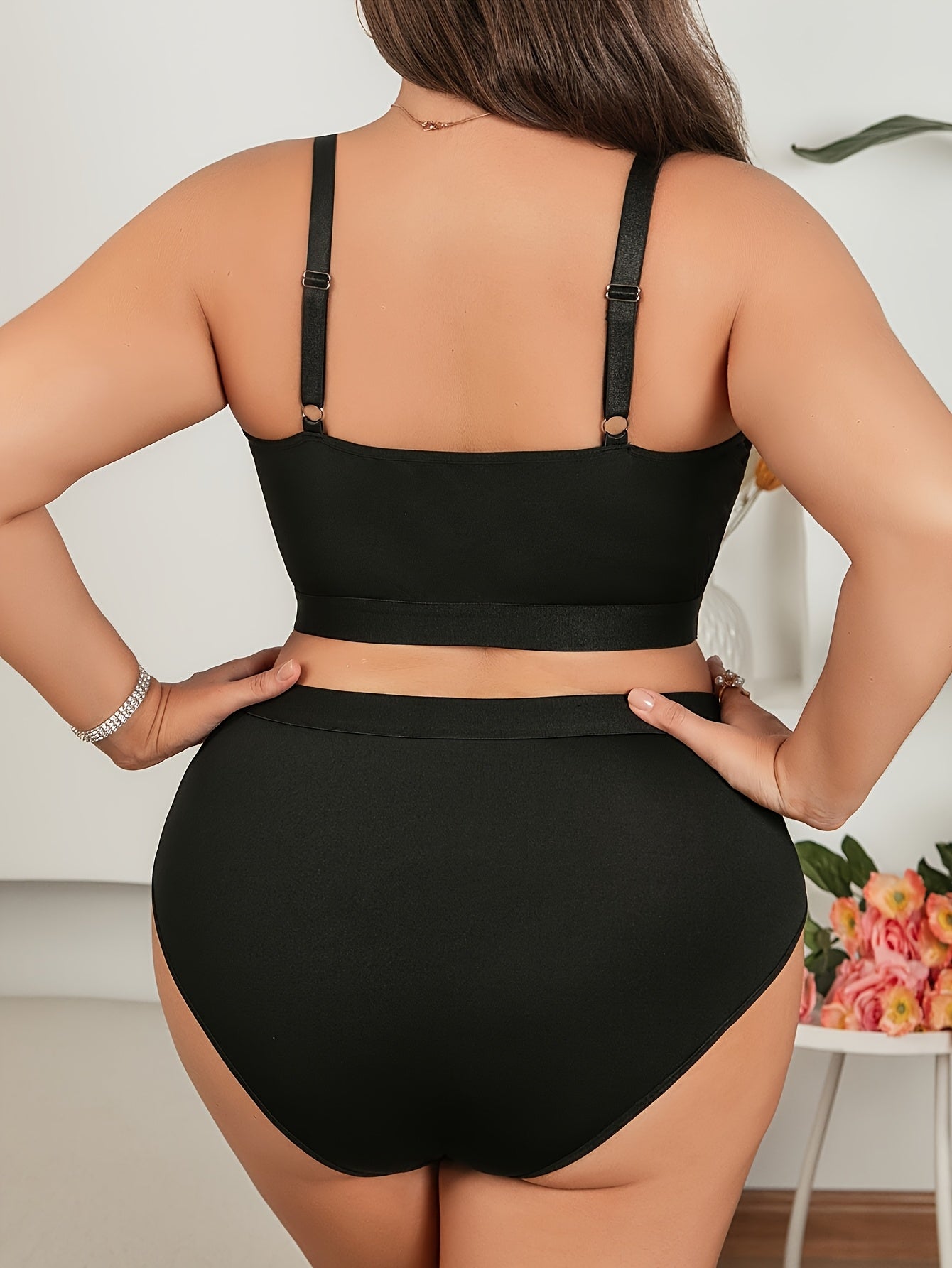 Plus Size Sexy Front Closure Lingerie Set, Red Heart Print Bra And Panties, Casual Mid-Rise Tummy Control Thong Underwear Sexy Solid Color Soft Comfortable Butt Lifter Anti-Slip Breathable Leggings, Women's Underwear Set