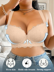 Women's Plus Size Non-Slip Underwire Bra - Lift & Support with Side Breast Support, Beige Lace Cups, Everyday & Formal Lingerie - Elegant Plus Size Bras for Women, Comfortable Fit, Seamless Design, Durable Construction, Fullf