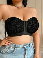 [Elegant Strapless Bra] MIOTAN Women's Elegant Jacquard Lace Strapless Bra | Front Clasp, Medium Stretch Comfort Fit, One Size Fits Most, Beach Wedding Wear, Intricate Detail